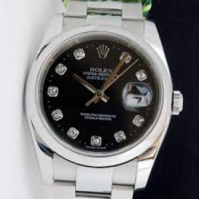 Wholesale Rolex Replica Rolex Datejust Black Diamond Dial Stainless Steel Band Mens Watch